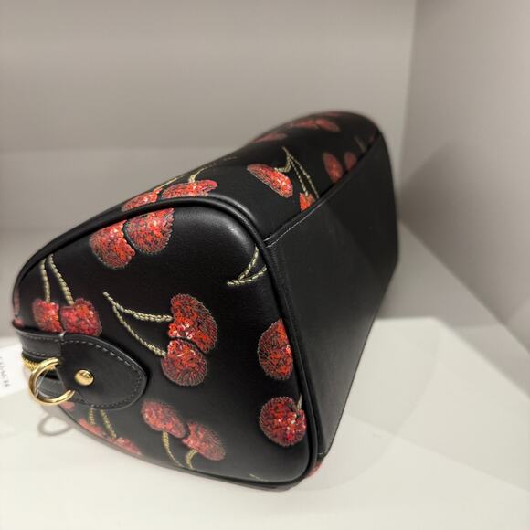 Coach CCZ15 Rowan Satchel Bag in Leather with Cherry Print Black Multi NWT - Picture 5 of 8